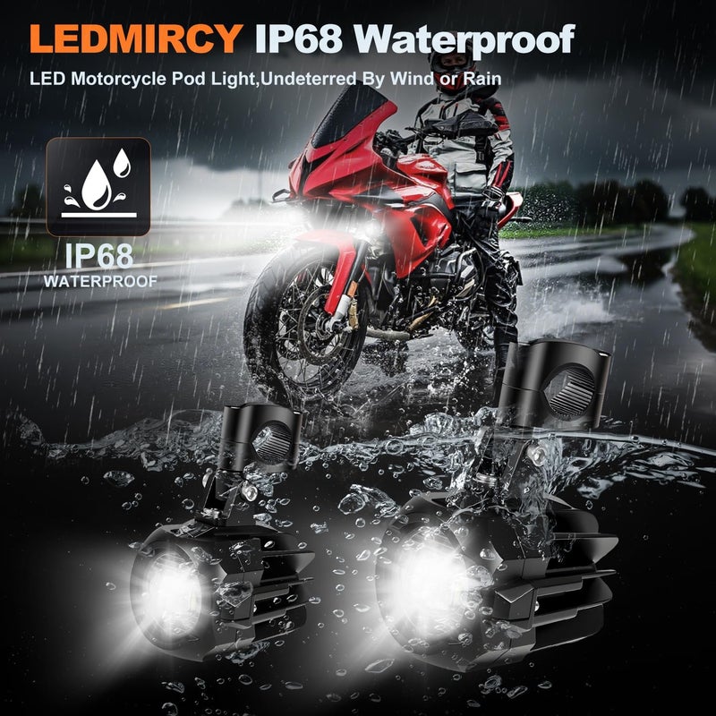 LEDMIRCY Motorcycle Auxiliary Lights, Motorcycle Driving Lights With Switch Wiring Harness Kit Fog Spot Light Waterproof and Shockproof Exploradoras LED Para Moto with Mount Brackets for ATV Snowmobile - Image 3
